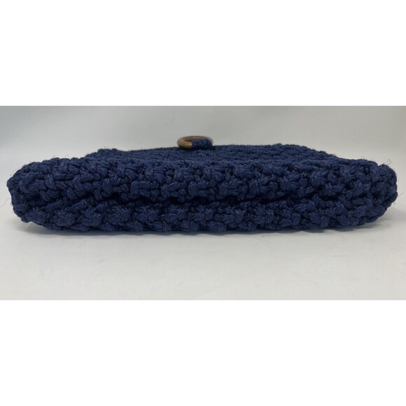 Vintage Boho Crochet Knit‎ Tote Handbag Beach Hobo, Clutch Handbag Navy Blue - Picture 4 of 9